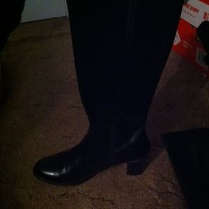 Worn once black pleather boots