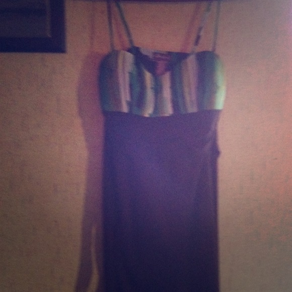 Short, green,yellow, white, and brown dress.