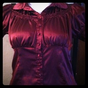 Burgundy wine color button up ruffle office career