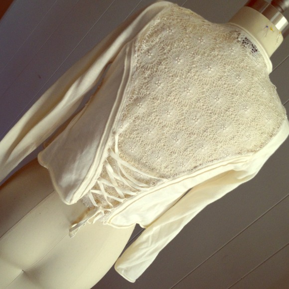 Cream cardigan with lace back by guess