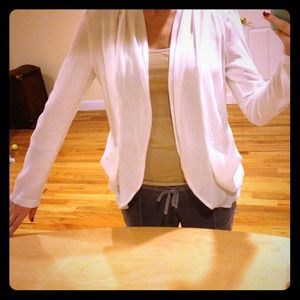 white jacket and cream sequence top