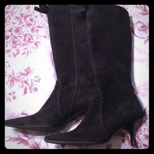 Tall black suede boots