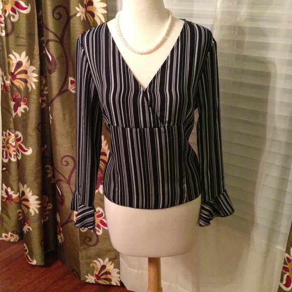 Navy and white striped blouse