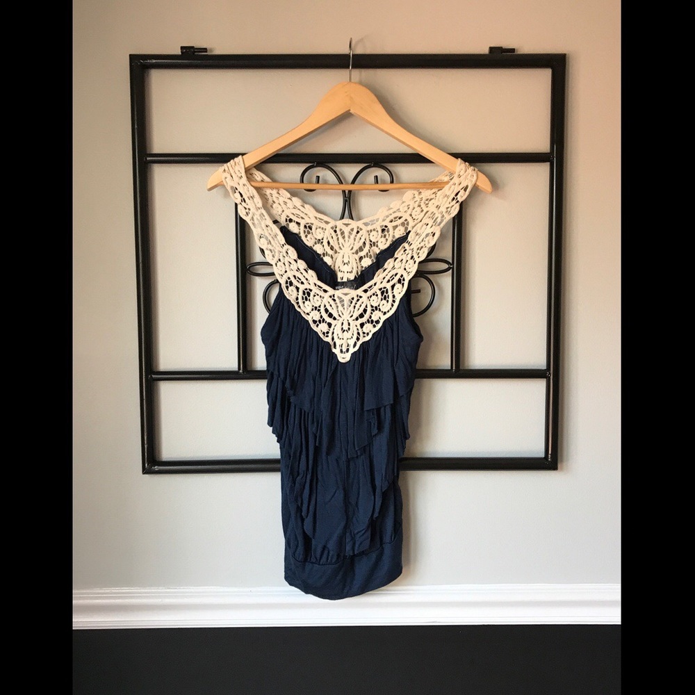 🎉🎉Host Pick! 🎉🎉 Navy lace top from Wet Seal!