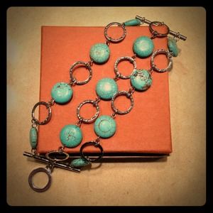 ❌SOLD❌Turquoise and silver tri-strand bracelet