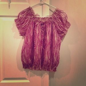 Sheer purple zebra stripe top.
