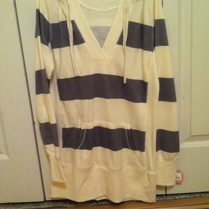 gray & white striped long sweater