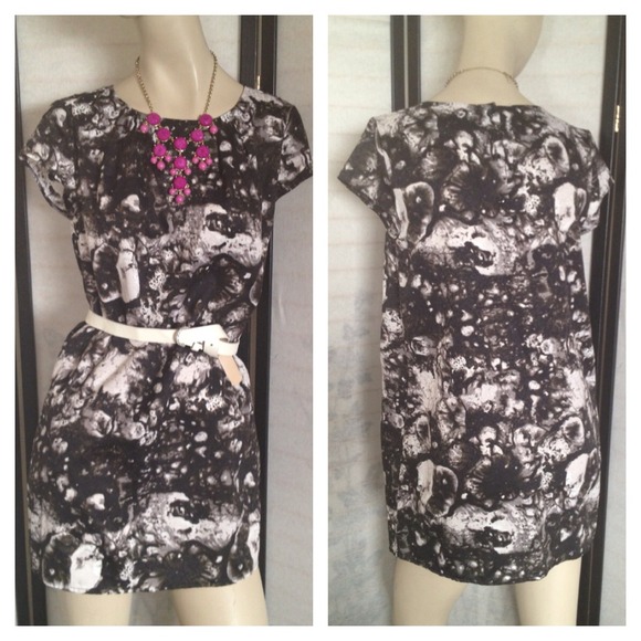 Silence + Noise Black White Abstract Print Dress