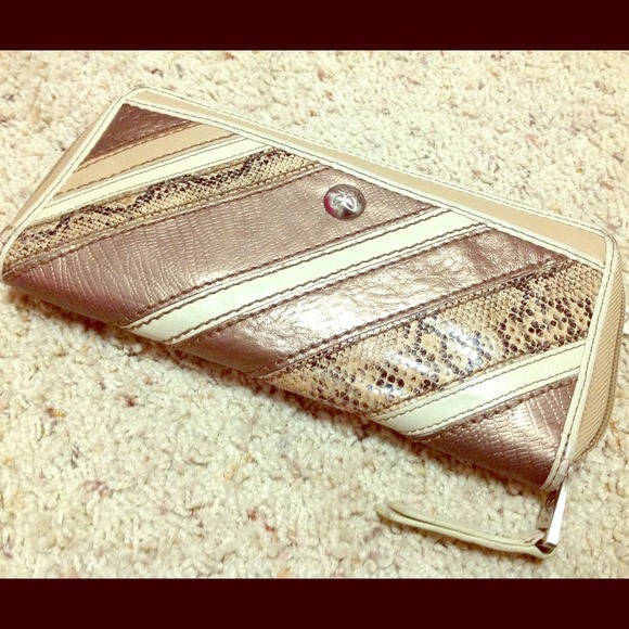 Tan with snakeskin front detailing wallet