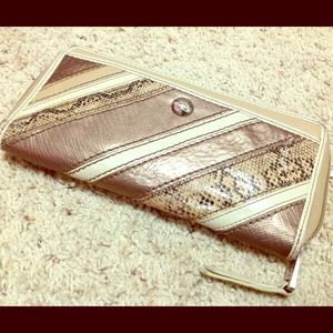 Tan with snakeskin front detailing wallet