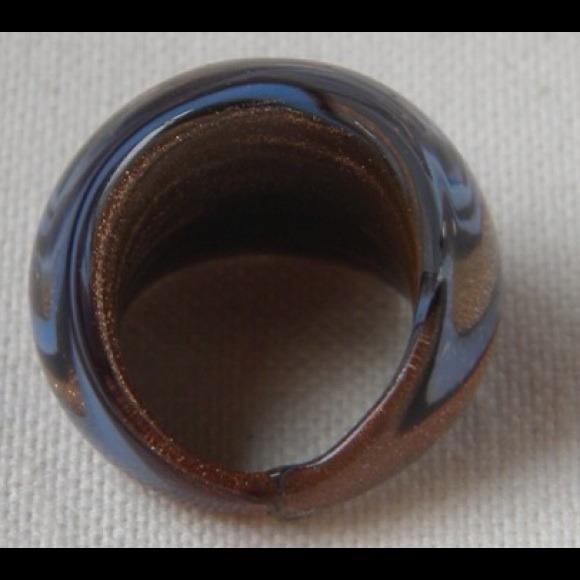 SOLD Bronze and blue glass dome ring - Picture 2 of 3