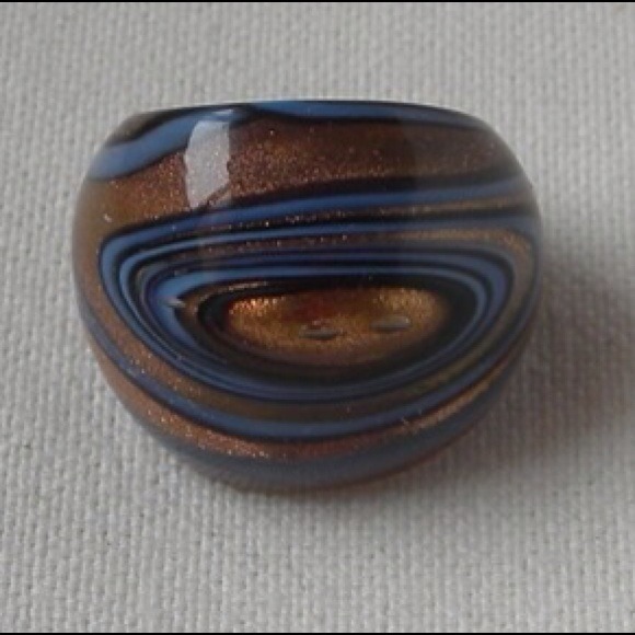 SOLD Bronze and blue glass dome ring - Picture 3 of 3