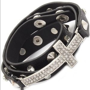 Black Faux Leather Wrap Around Bracelet