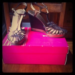 BCBGirls bronze cage toe wedges. Worn once!