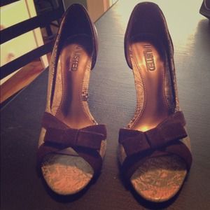 Snake skin and brown cut out side heels