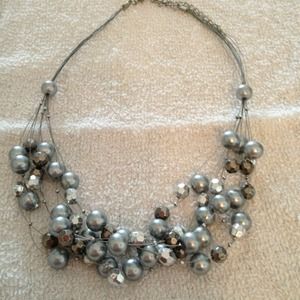 Grey & Chrome & Silver bead necklace