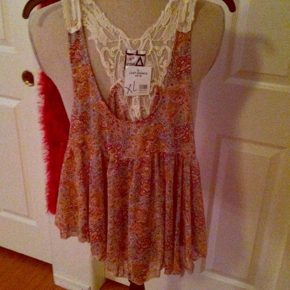NWT LIVING DOLL  Sheer lace tank