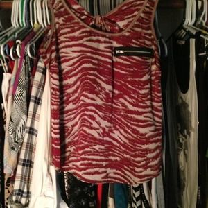 Purple zebra tank with zipper accent pocket.