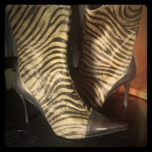Reduced! Real leather and fur stiletto heel boots
