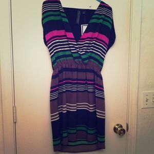 Striped deep V neck dress