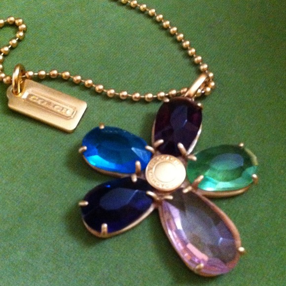 Coach Multi Gem Flower Pendant w/ 24" bead chain