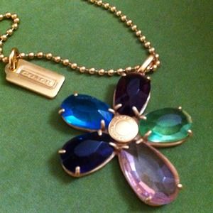 Coach Multi Gem Flower Pendant w/ 24" bead chain