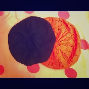 Black and Coral Crochet Beanies