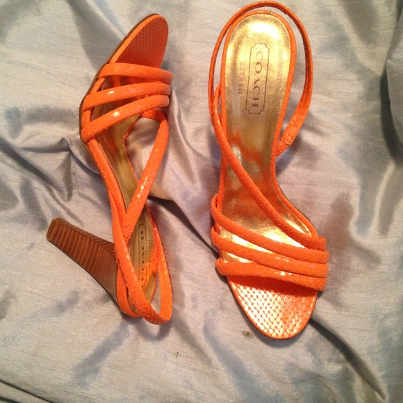 Coach Shoes - Strappy Coach Heels in Tangerine Python