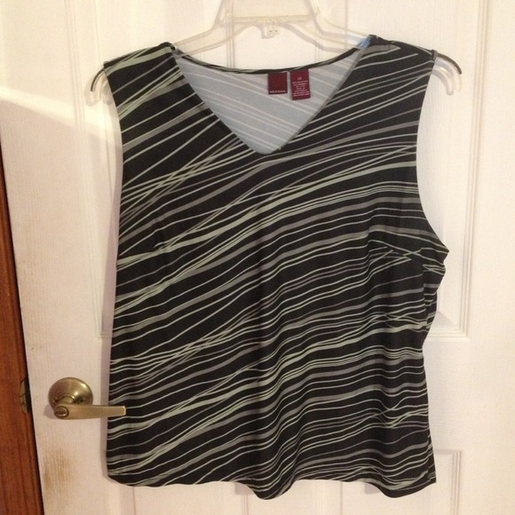 Black, grey and light green stripe tank