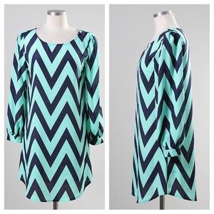 Mint/navy chevron dress