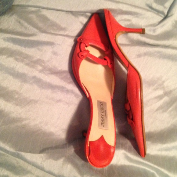 SOLD - Authentic Jimmy Choo Kitten Heels in Coral - Picture 2 of 3