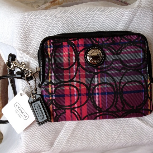 Plaid authentic Coach wrist wallet
