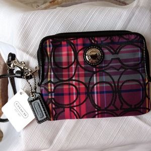 Plaid authentic Coach wrist wallet
