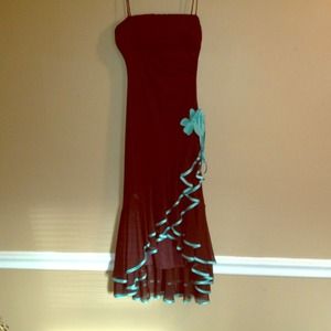 Brown & teal layered dress