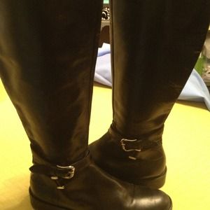 Tall, black, leather boots