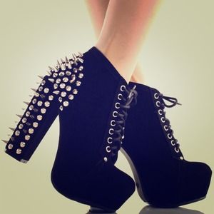 Black Spike Studded Chunky Platform Heels