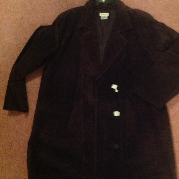 Plus size brown suede full length coat