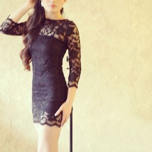 Just REDUCED! Black Slash Neck Lace Dress