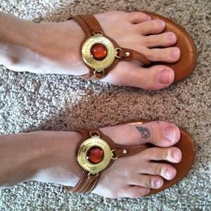 Coach sandals. Brown, Gold and Amber.