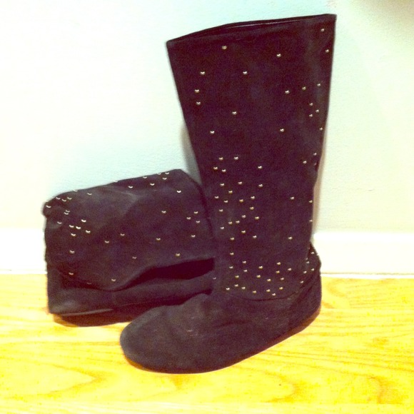 Black Boots with Gold Accents