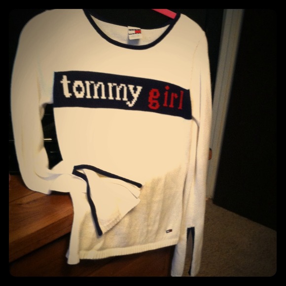 Tommy Girl Sweater and tan jacket