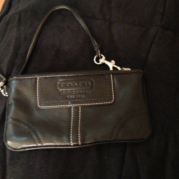 SOLD!!! All black leather coach Wristlet!