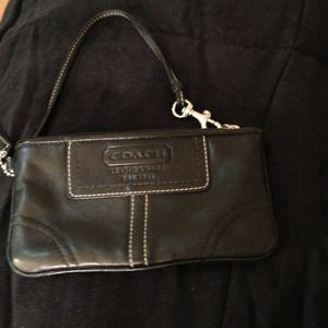 SOLD!!! All black leather coach Wristlet!