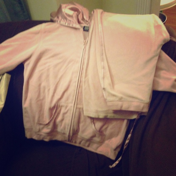 Rose colored jacket and pant set with satin detail