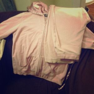 Rose colored jacket and pant set with satin detail