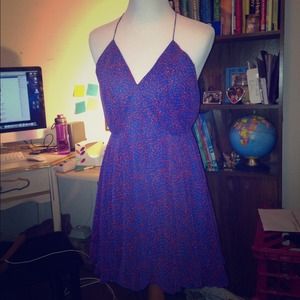 Red/blue dotted open back dress
