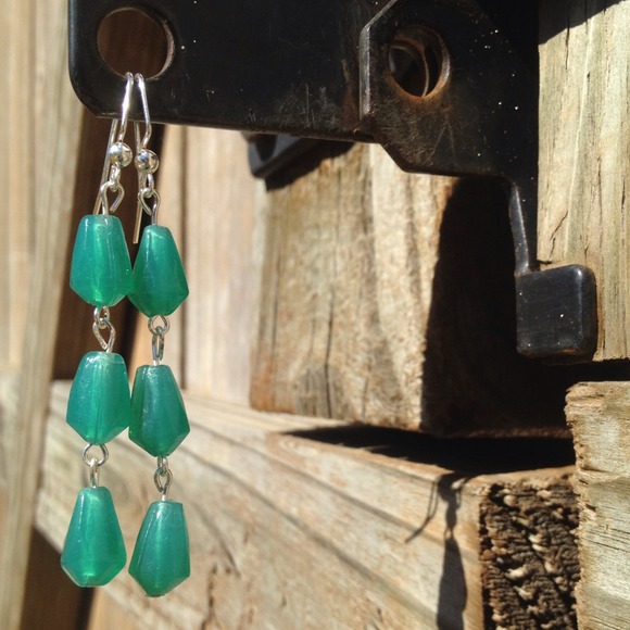 Triple Teal Drop Earrings - Picture 2 of 2