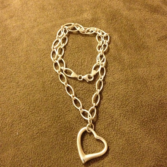 Genuine Sterling Silver Open Heart Link Necklace - Picture 2 of 4