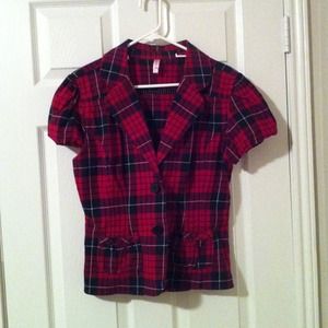 Red and black plaid cap sleeve jacket