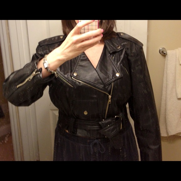Cropped Leather Motorcycle Jacket